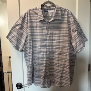 Old Navy Men's Everyday Shirt Cotton Blend Grey Neutral Stripe Short Sleeve XXL‎